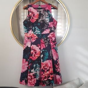 Eliza J Floral Fit and Flair Tulle Open Back Dress